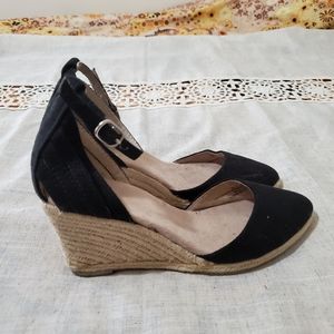 MeronaTarget Black Wedge Ankle Strap Espadrilles6